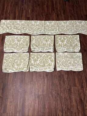 Custom Sage Green Damask Window Valance Set 7 Panels Farmhouse Cottagecore